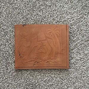 Embossed Camel Leather Bi-Fold Wallet - Tan